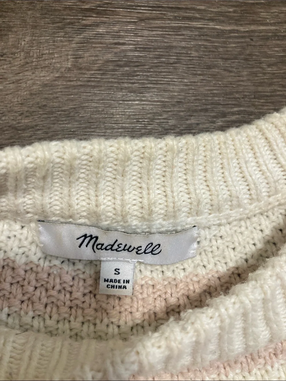 Madewell Cream and Blush Striped Crewneck Sweater size small - Picture 2 of 10